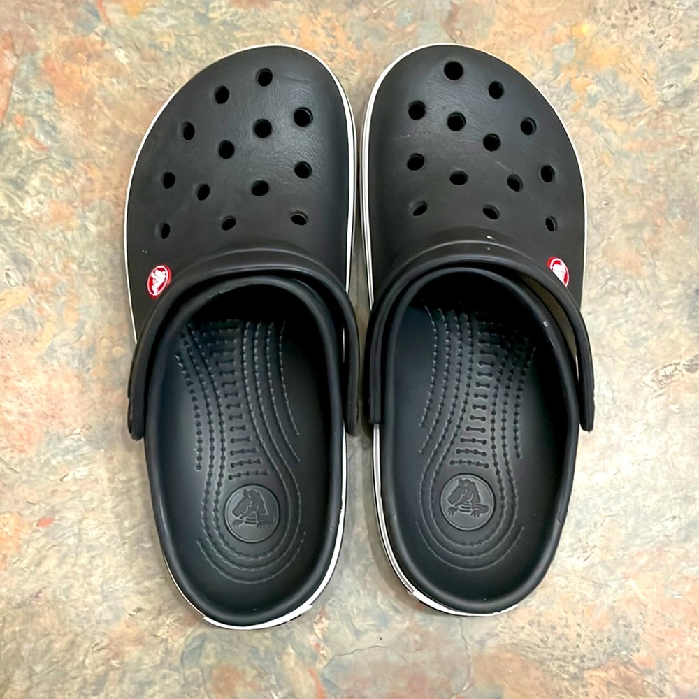 Black and white crocs